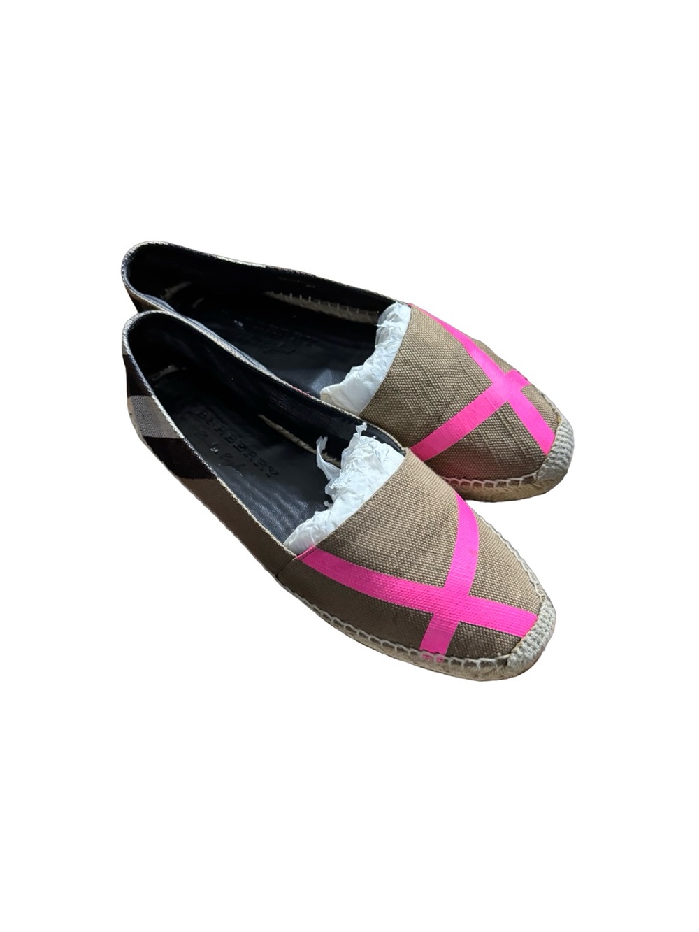 Burberry Neon Pink Tape & House Check Canvas Espadrilles Size 39 W/ Box - Picture 2 of 10